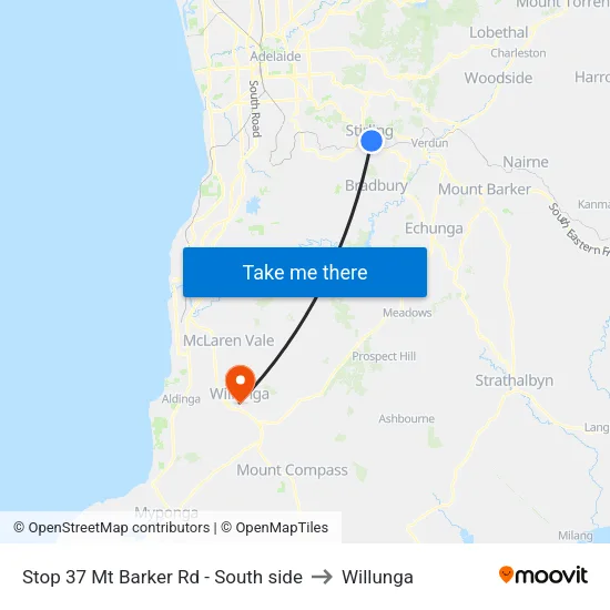 Stop 37 Mt Barker Rd - South side to Willunga map