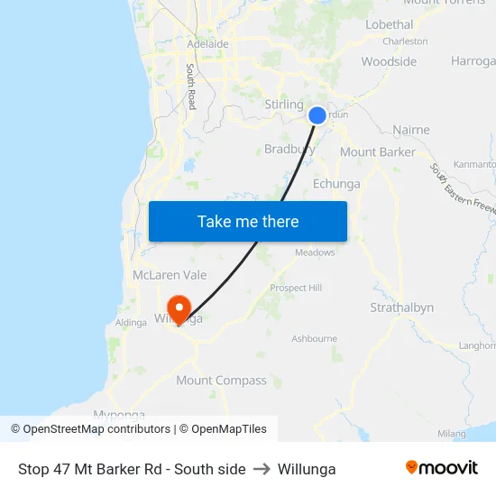 Stop 47 Mt Barker Rd - South side to Willunga map