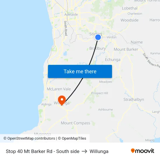 Stop 40 Mt Barker Rd - South side to Willunga map