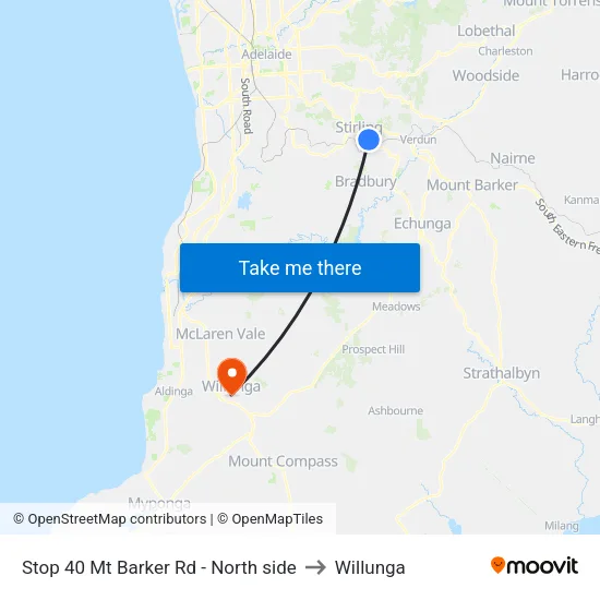 Stop 40 Mt Barker Rd - North side to Willunga map