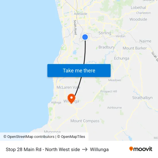 Stop 28 Main Rd - North West side to Willunga map