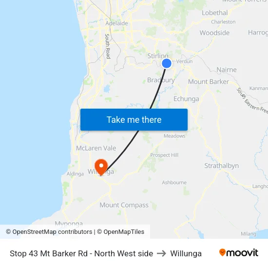 Stop 43 Mt Barker Rd - North West side to Willunga map