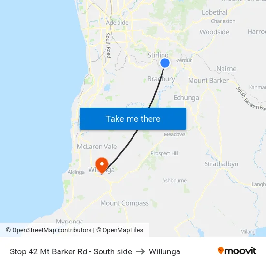 Stop 42 Mt Barker Rd - South side to Willunga map