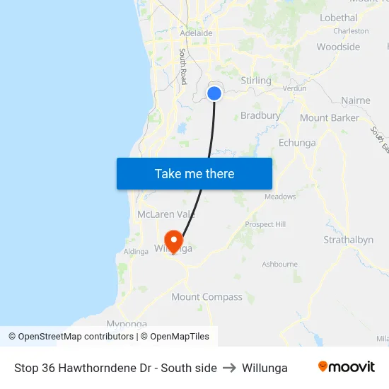 Stop 36 Hawthorndene Dr - South side to Willunga map