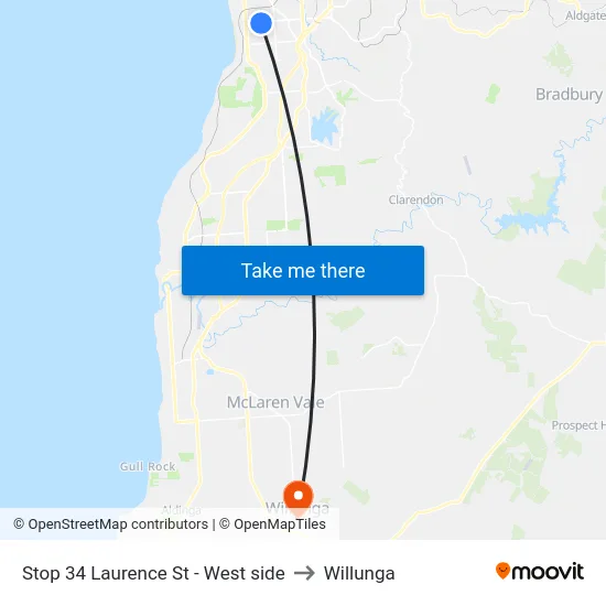Stop 34 Laurence St - West side to Willunga map