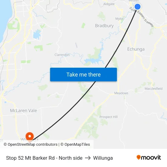 Stop 52 Mt Barker Rd - North side to Willunga map