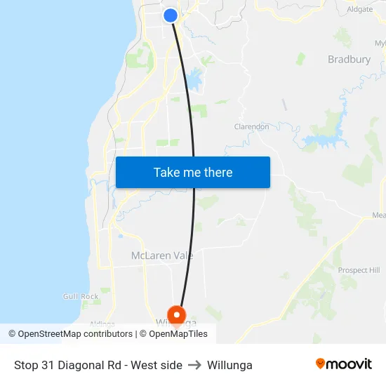 Stop 31 Diagonal Rd - West side to Willunga map