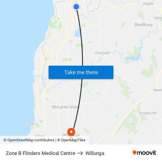 Zone B Flinders Medical Centre to Willunga map