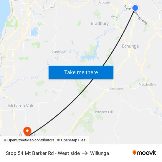 Stop 54 Mt Barker Rd - West side to Willunga map