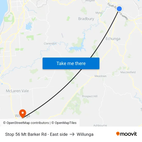 Stop 56 Mt Barker Rd - East side to Willunga map