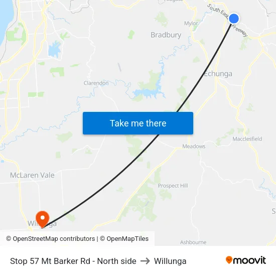 Stop 57 Mt Barker Rd - North side to Willunga map