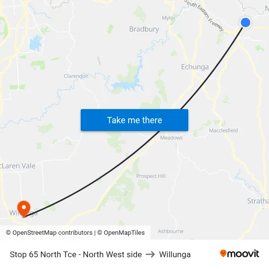Stop 65 North Tce - North West side to Willunga map
