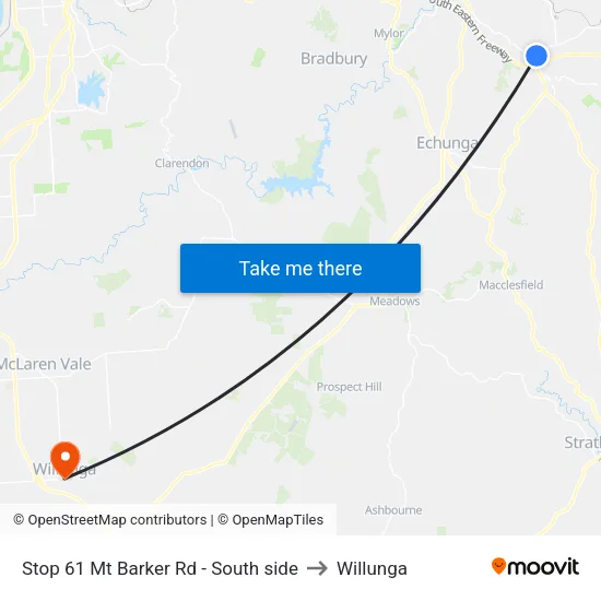 Stop 61 Mt Barker Rd - South side to Willunga map