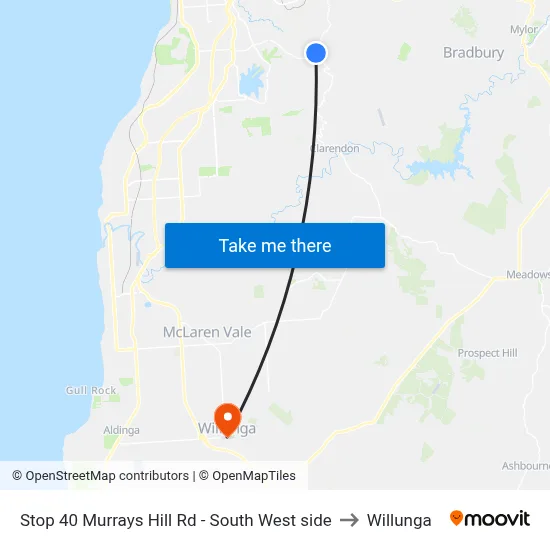 Stop 40 Murrays Hill Rd - South West side to Willunga map
