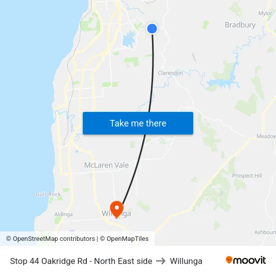 Stop 44 Oakridge Rd - North East side to Willunga map