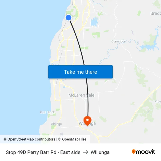 Stop 49D Perry Barr Rd - East side to Willunga map