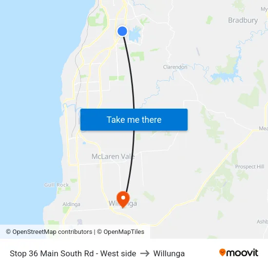 Stop 36 Main South Rd - West side to Willunga map
