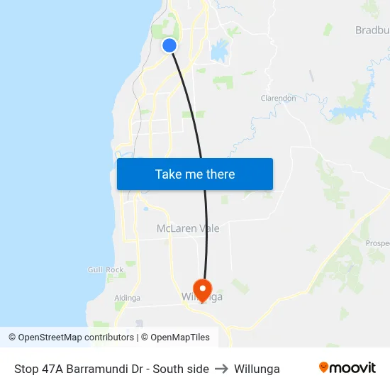 Stop 47A Barramundi Dr - South side to Willunga map