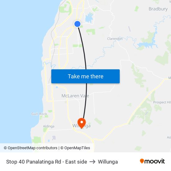 Stop 40 Panalatinga Rd - East side to Willunga map