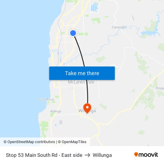 Stop 53 Main South Rd - East side to Willunga map