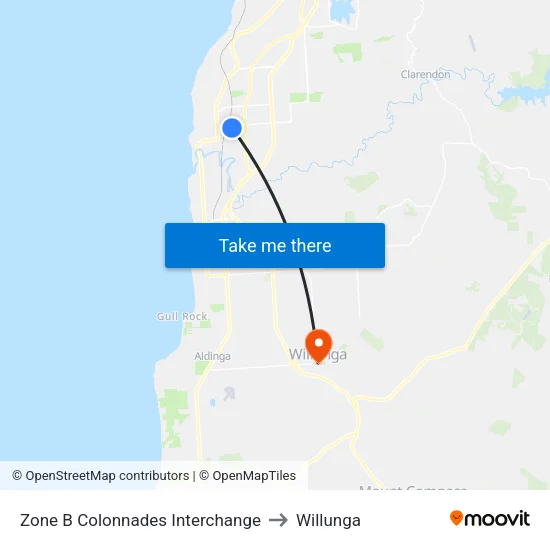 Zone B Colonnades Interchange to Willunga map