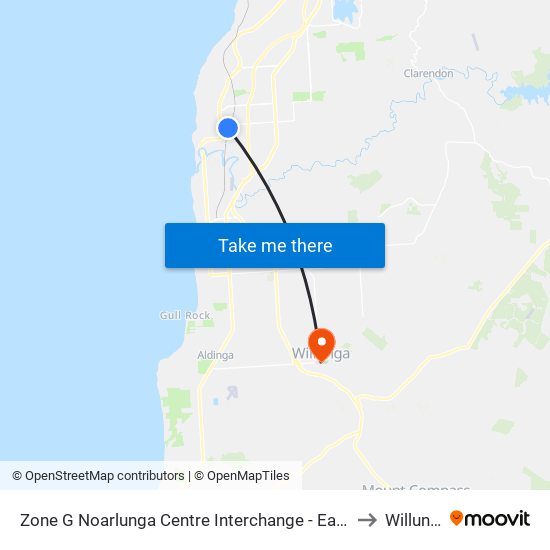 Zone G Noarlunga Centre Interchange - East side to Willunga map