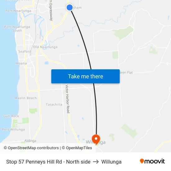 Stop 57 Penneys Hill Rd - North side to Willunga map