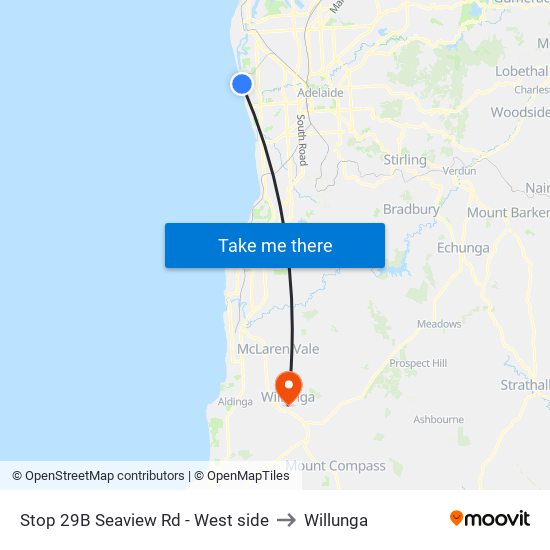 Stop 29B Seaview Rd - West side to Willunga map
