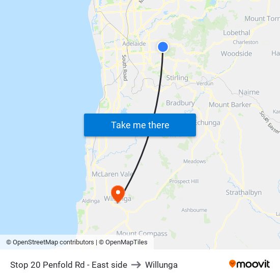 Stop 20 Penfold Rd - East side to Willunga map