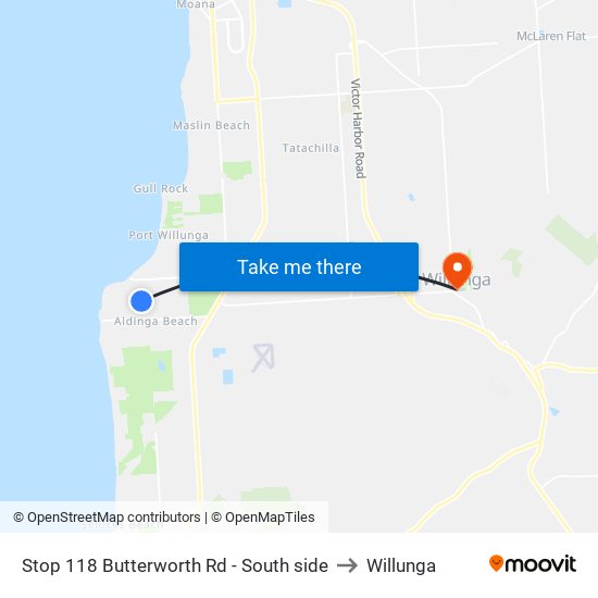 Stop 118 Butterworth Rd - South side to Willunga map