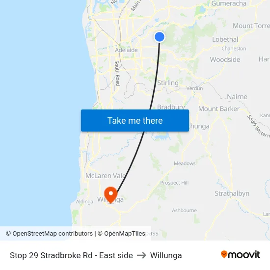 Stop 29 Stradbroke Rd - East side to Willunga map