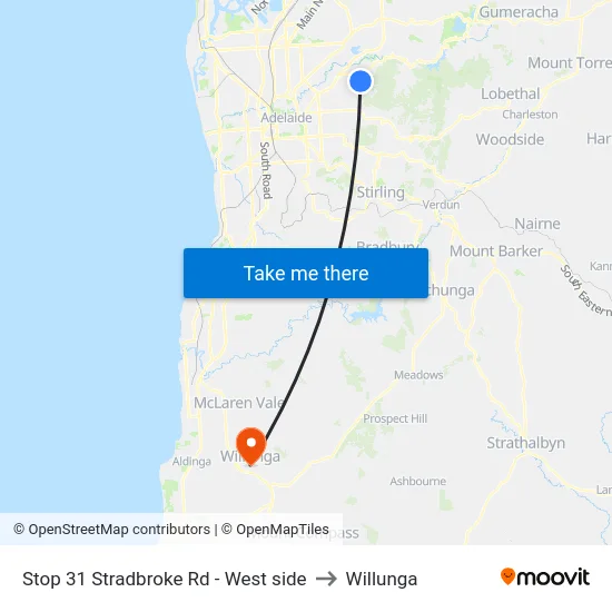 Stop 31 Stradbroke Rd - West side to Willunga map