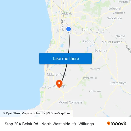 Stop 20A Belair Rd - North West side to Willunga map