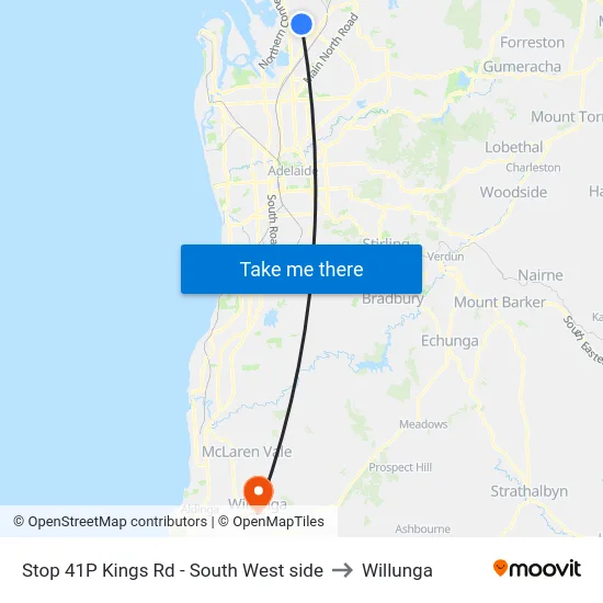 Stop 41P Kings Rd - South West side to Willunga map