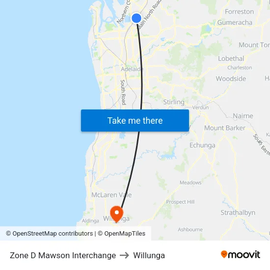 Zone D Mawson Interchange to Willunga map