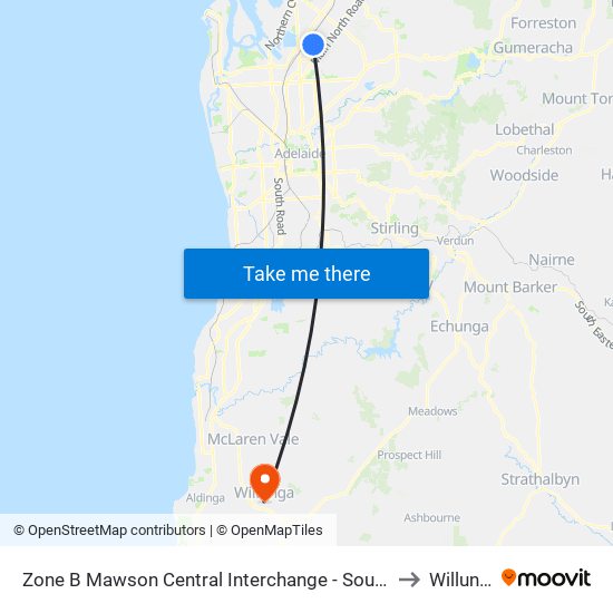 Zone B Mawson Central Interchange - South side to Willunga map