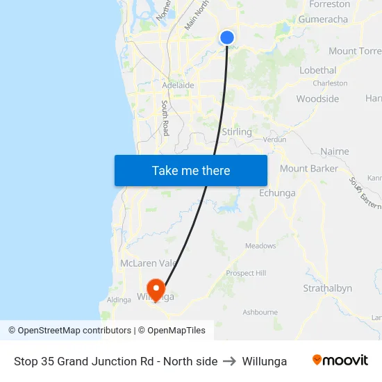 Stop 35 Grand Junction Rd - North side to Willunga map
