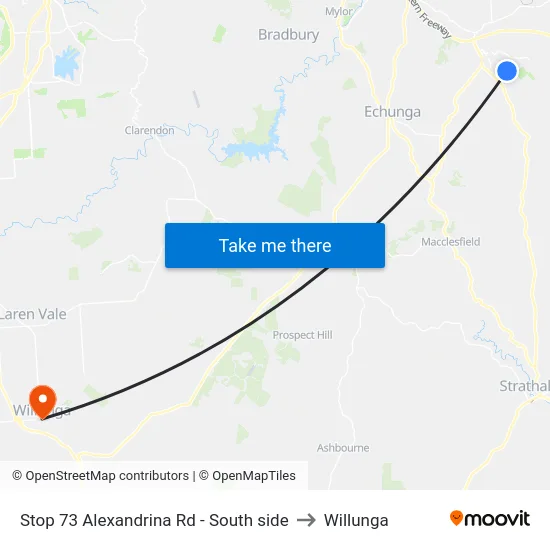 Stop 73 Alexandrina Rd - South side to Willunga map