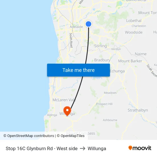 Stop 16C Glynburn Rd - West side to Willunga map