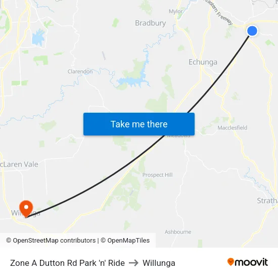 Zone A Dutton Rd Park 'n' Ride to Willunga map