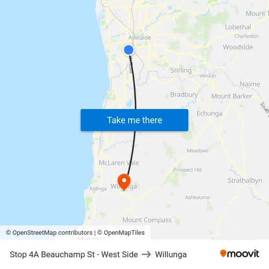 Stop 4A Beauchamp St - West Side to Willunga map