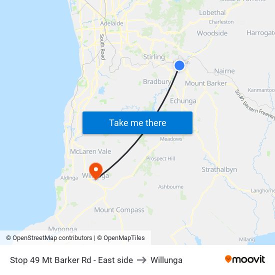 Stop 49 Mt Barker Rd - East side to Willunga map