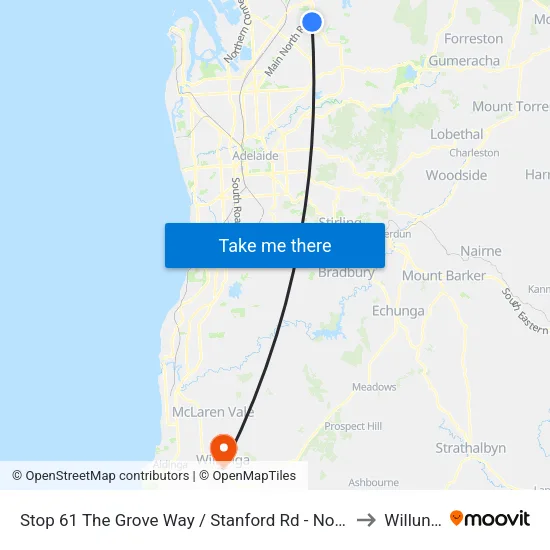 Stop 61 The Grove Way / Stanford Rd - North side to Willunga map