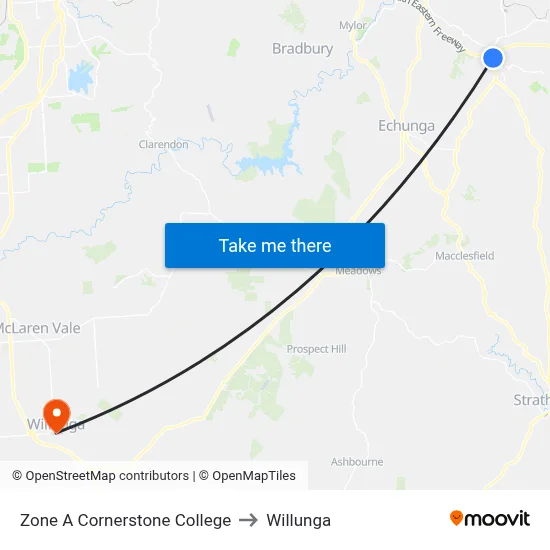 Zone A Cornerstone College to Willunga map