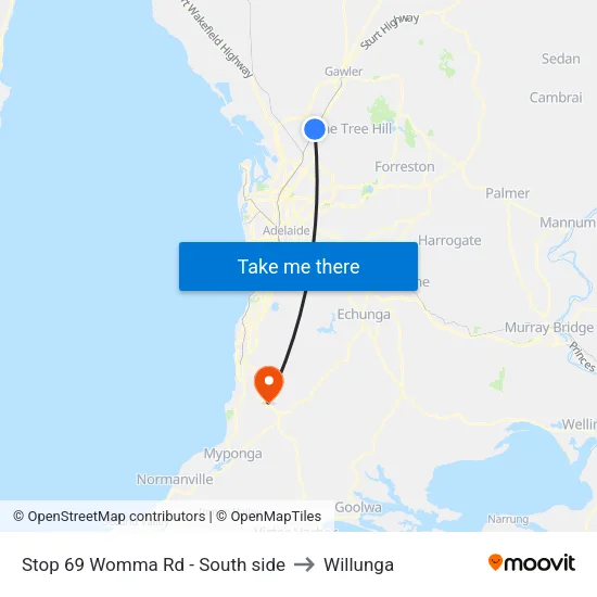 Stop 69 Womma Rd - South side to Willunga map