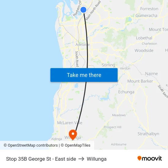 Stop 35B George St - East side to Willunga map