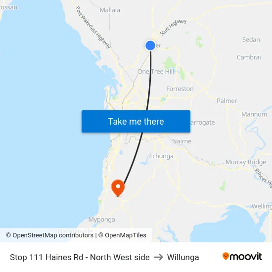 Stop 111 Haines Rd - North West side to Willunga map
