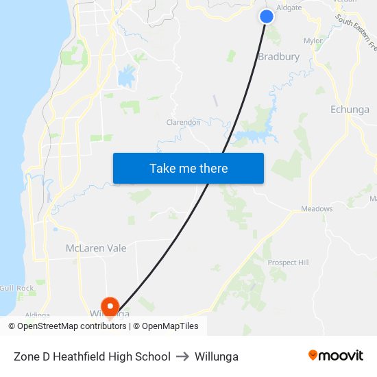 Zone D Heathfield High School to Willunga map