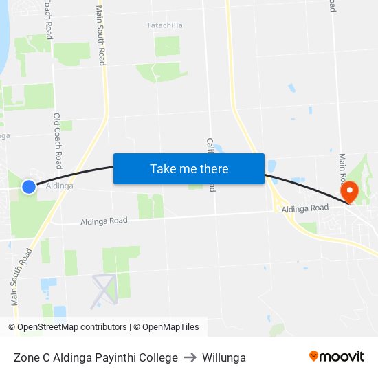 Zone C Aldinga Payinthi College to Willunga map