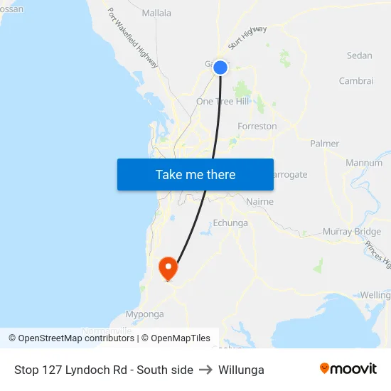 Stop 127 Lyndoch Rd - South side to Willunga map